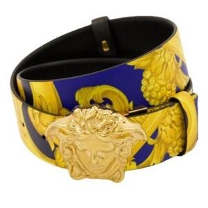 Versace Men's Gold and Blue Medusa Belt